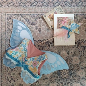 Handmade Toddler Glitter Fairy Wings | Non-Wire, Sparkling Butterfly Wings for Dress-Up & Play | Soft, Lightweight, Fairy Wings | Blue