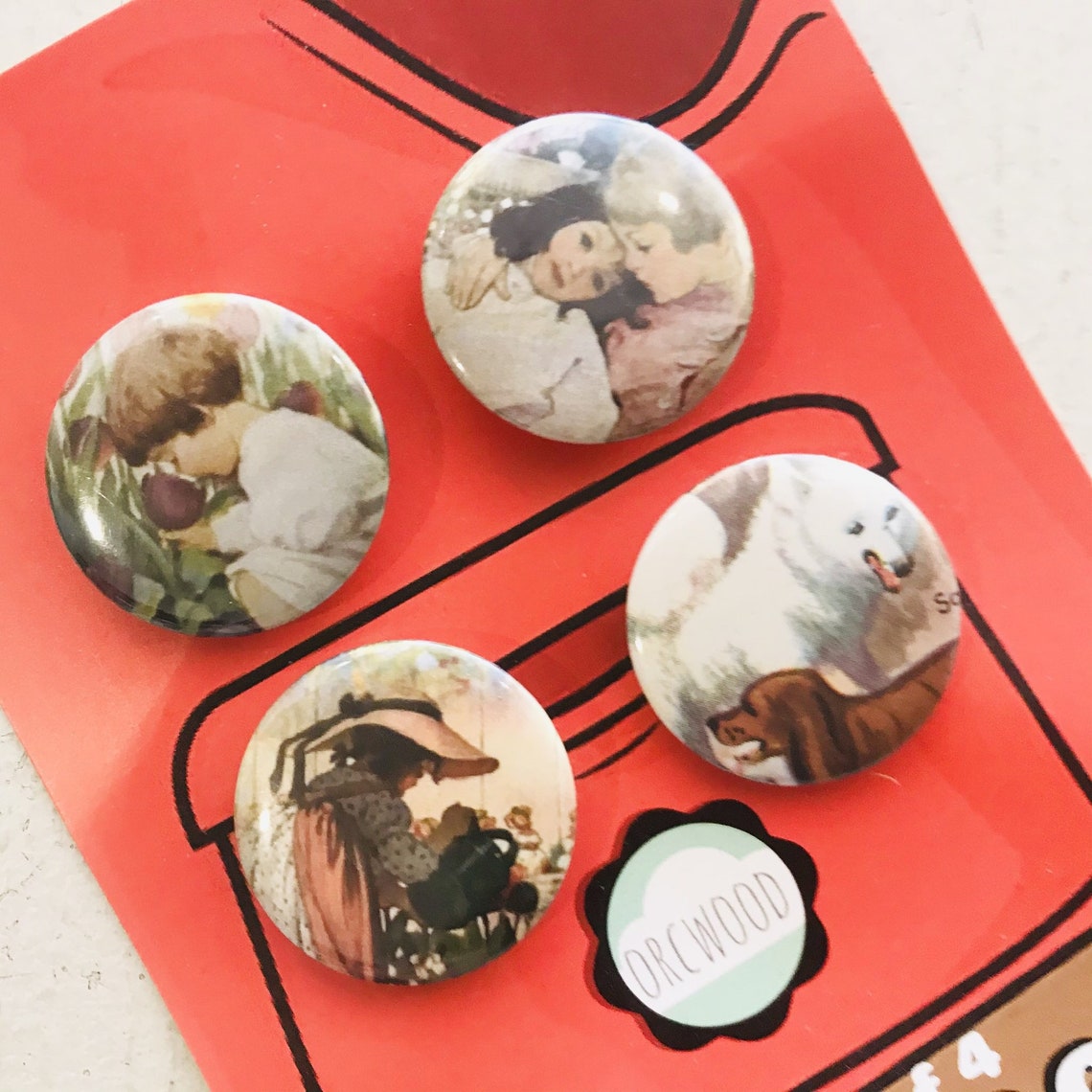 Set of four bag pins badges various designs Etsy