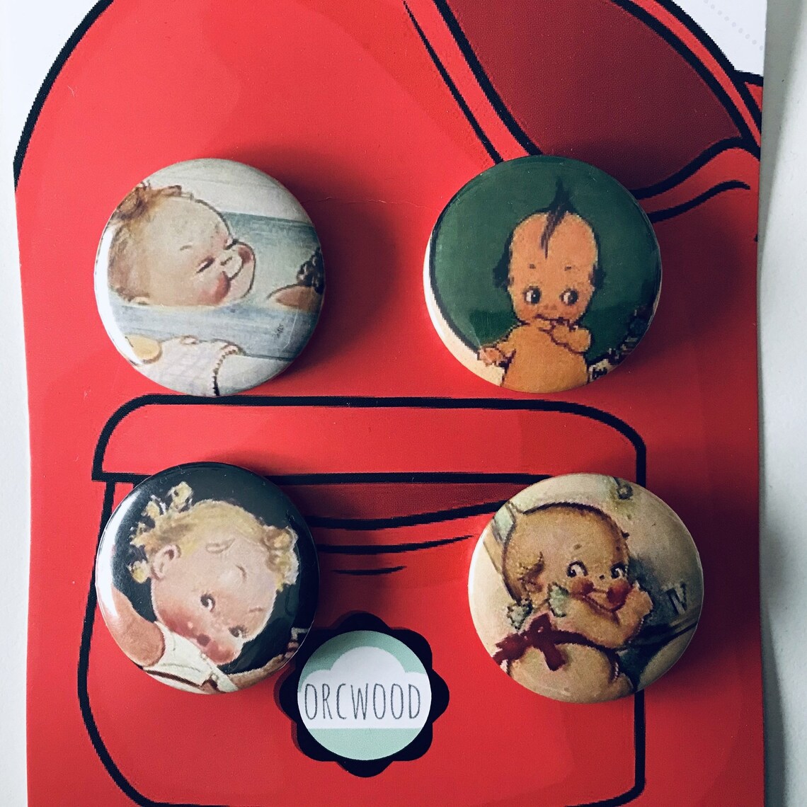 Set of four bag pins badges various designs Etsy