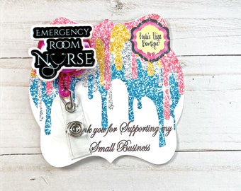 Emergency room nurse badge, nurse id badge reel, interchangeable feltie badge reels, badge reel, id badge reel, nurse gift, id badge tag