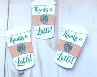 Thanks a latte cards, thanks a latte, thank you cards, coffee cup thank you cards, mini thank you cards, bulk thank you cards, 3D cards