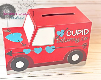 Cupids delivery truck Valentines box, Valentine box for a boy, girls Valentine’s mail box, girls valentines, boys valentines, 3d truck box