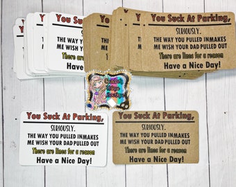 You suck at parking cards, you suck at parking, gag gift, bad parking cards, windshield notes, fun gift, gift for him, gift for her, note