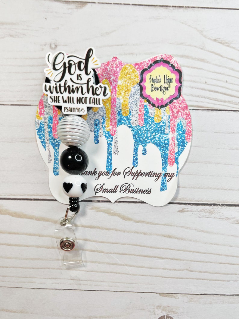 God is within her she will not fall badge reel, nurse id badge reel, id badge reel, nurse gift, id badge tag, psalm 46:5, religious, badge image 4