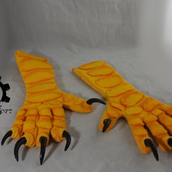 Bird Gloves for Cosplay, Fursuit, or Costumes. Comfortable Fleece with Resin claws