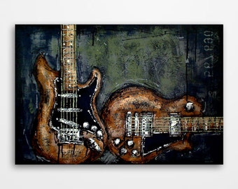Original Guitar Painting Contemporary Large Acrylic Music Art on Canvas