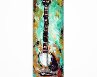 Guitar painting, Guitar art, Acoustic Guitar art Music art Original turquoise palette knife acoustic guitar painting on canvas MADE TO ORDER