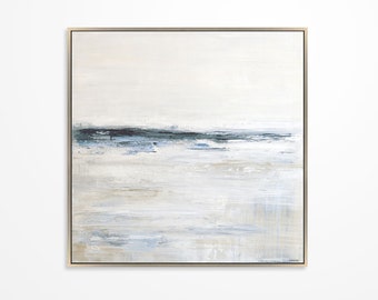 Minimalist Seascape Landscape Painting on Canvas, Coastal Decor, Blue Abstract, Original Acrylic Wall Art