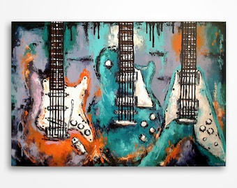 Original Guitar Painting Contemporary Large Acrylic Music Art on Canvas