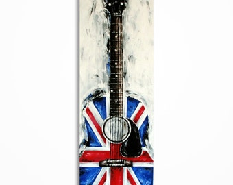 Union Jack guitar painting, Music wall art, Original palette knife acoustic Union Jack guitar art  on 36 x 12 inch canvas - MADE TO ORDER