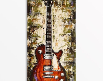 Large Music Wall Art, Original Acoustic Guitar Painting on Canvas, Music Studio Decor