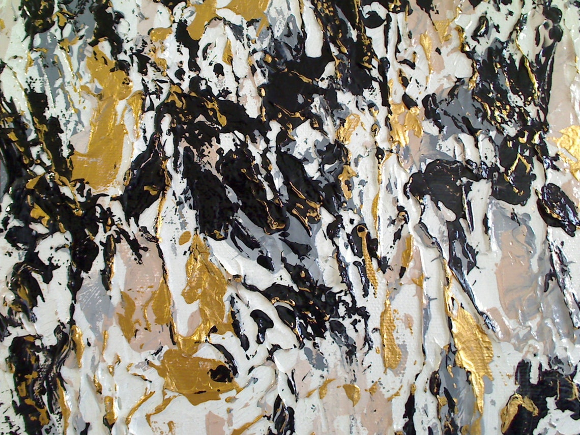 Abstract Painting Gold Black and White Abstract Art Etsy