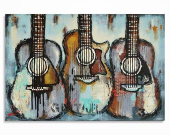 Original Guitar Painting Contemporary Mixed Media Textured Large Music Art on Canvas