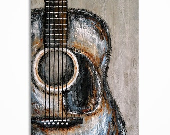 Original Acoustic Guitar Painting, Large Textured Music Art on