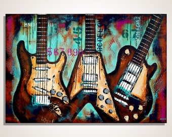 Original Guitar Painting Contemporary Large Acrylic Music Art on Canvas