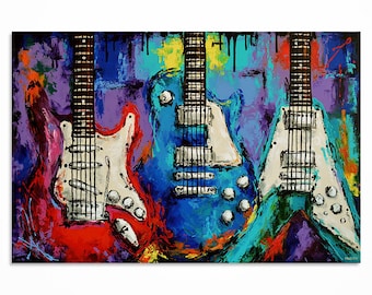 Electric Guitar Painting, Contemporary Large Wall Art, Music Wall Decor, Acrylic on Canvas
