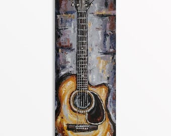 Original Acoustic Guitar Painting, Music Wall Art, Music Home Decor, Acrylic on Canvas