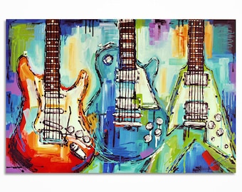 Original Guitar Painting Contemporary Large Acrylic Music Art on Canvas