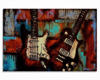 Original Guitar Painting Contemporary Artwork Large Textured Music Art on Canvas