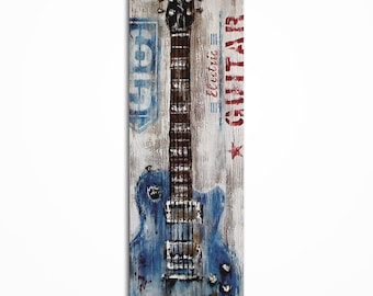 Original Electric Guitar Painting, Acrylic Music Wall Art, Contemporary Canvas Artwork