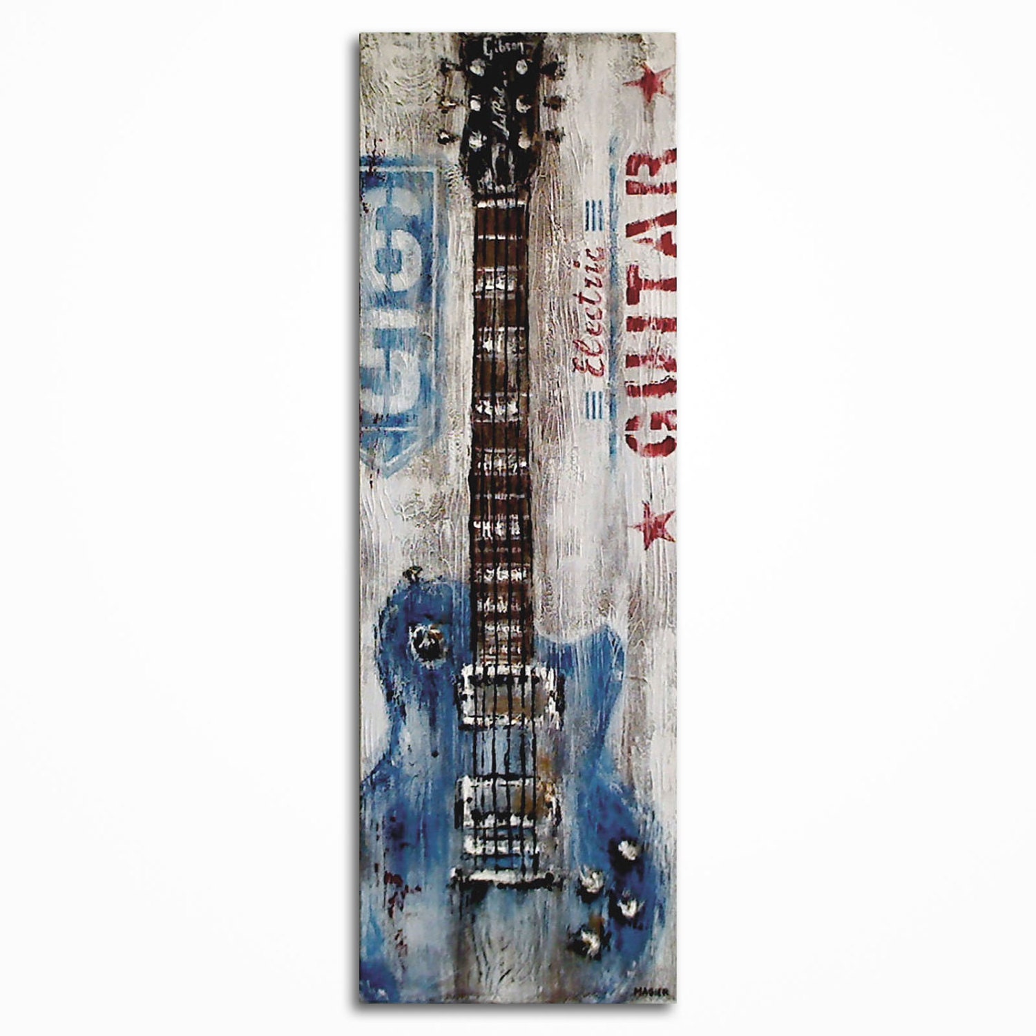 Guitar Art Rustic Vintage Inspired Music Art Gift for a