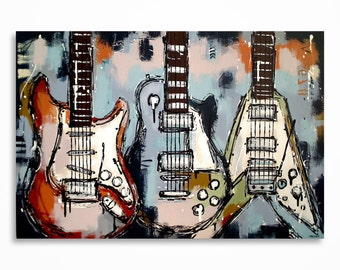 Original Guitar Painting Contemporary Large Acrylic Music Art on Canvas