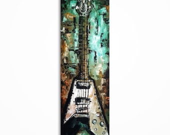 Electric Guitar Painting on Canvas, Original Music Wall Art, Gift for Guitarist, Music Decor