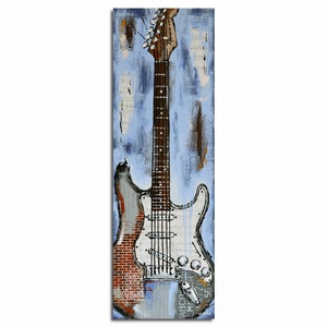 Music Wall art, Abstract Guitar Painting on Canvas, Unique Home Decor, Textured Guitar Artwork 36"height x 12"width