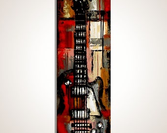 Electric Guitar Painting, Music Wall Art, Original Red Wall Decor on Canvas