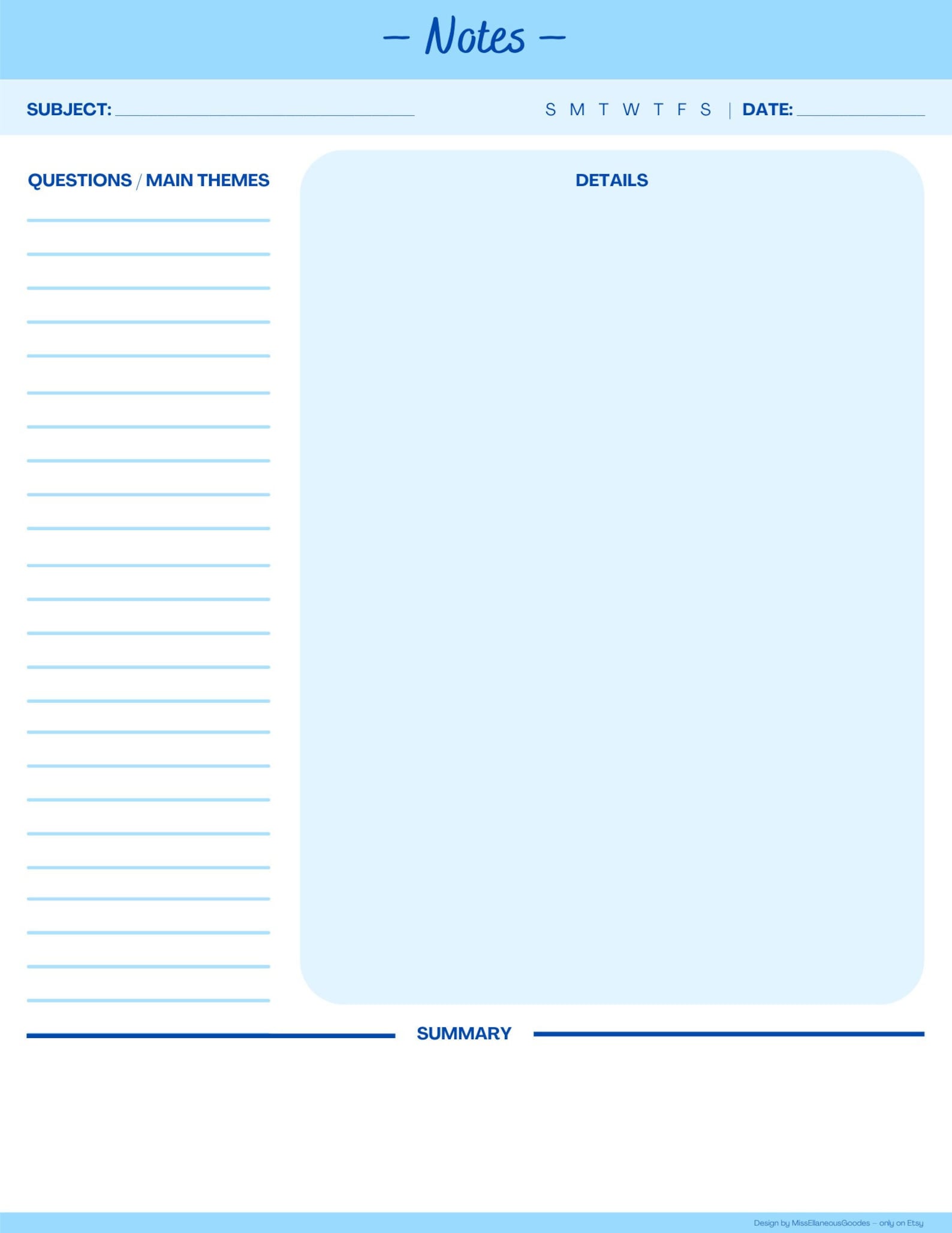 Cornell-style Note-taking Template for Students or Employees, Undated ...