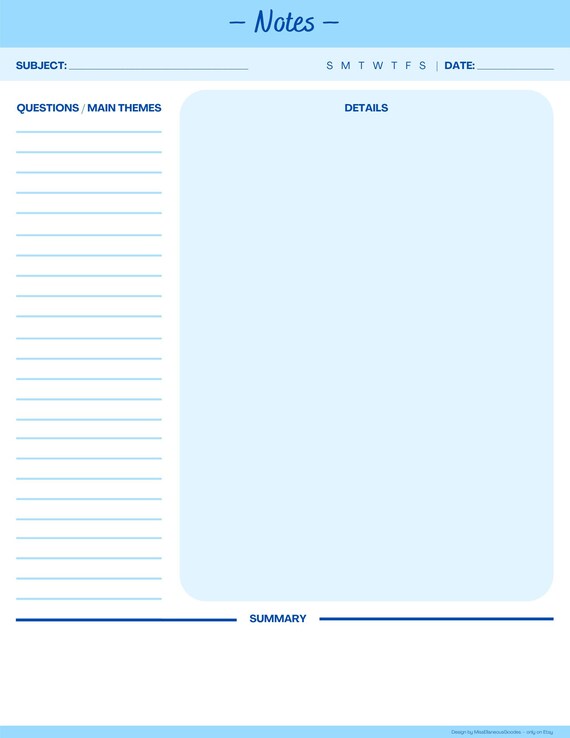 Cornell style Note taking Template for Students or Employees Etsy Cornell style Note taking Template for Students or Employees Etsy