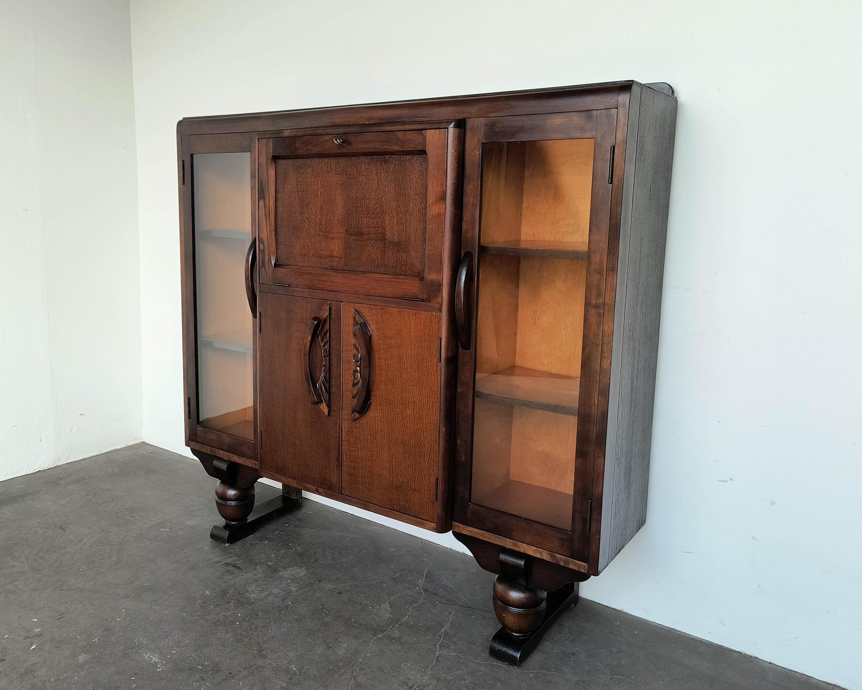 Art Deco Secretary Desk Curio Display Cabinet 1930s Vintage 