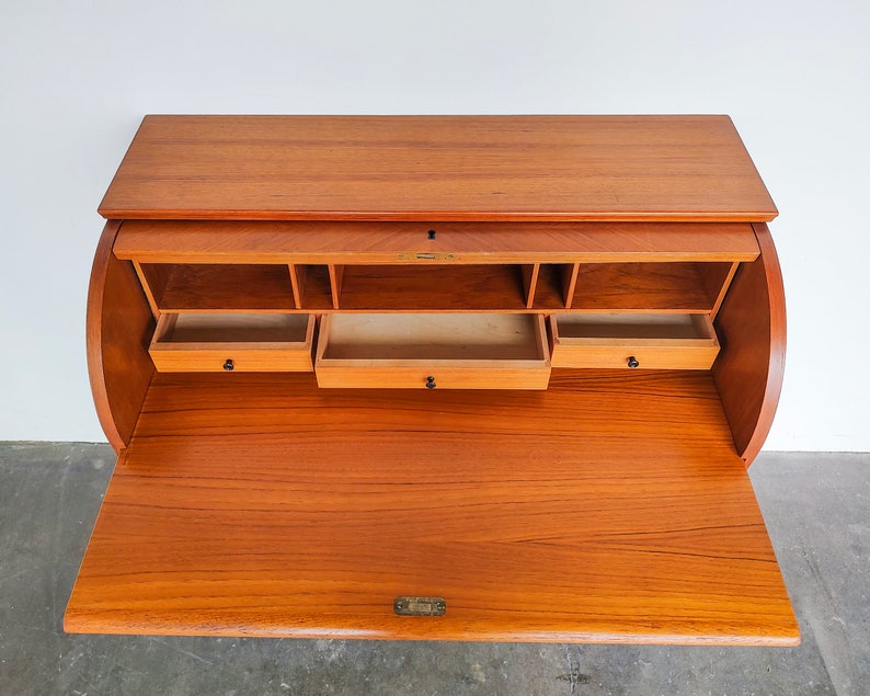 Mid-Century Modern Teak Wood Roll Top Secretary Desk by Egon Ostergaard image 5