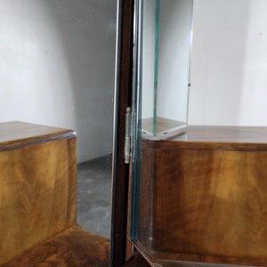 1940s Vintage Walnut Art Deco Vanity with Tri-Fold Mirror image 7