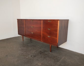 1960s Mid-Century Modern Walnut Sideboard Credenza Cabinet by Bassett