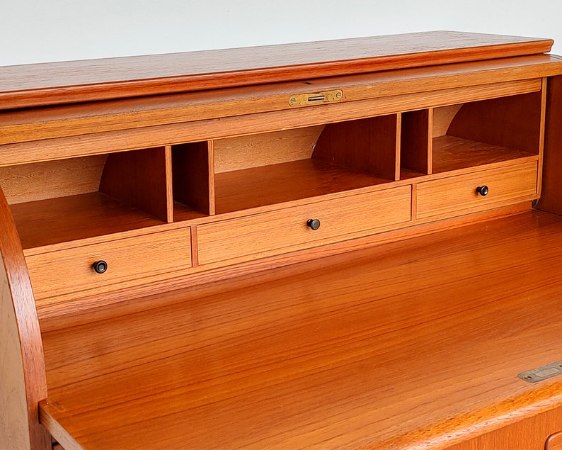 Mid-Century Modern Teak Wood Roll Top Secretary Desk by Egon Ostergaard image 6
