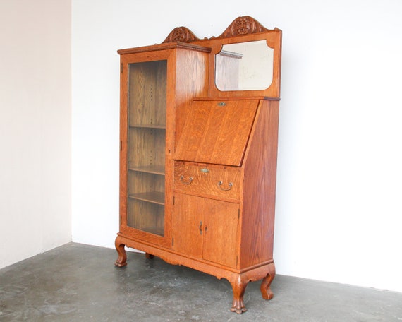 Tiger Oak Side By Side Cabinet Curio Secretary Desk Etsy