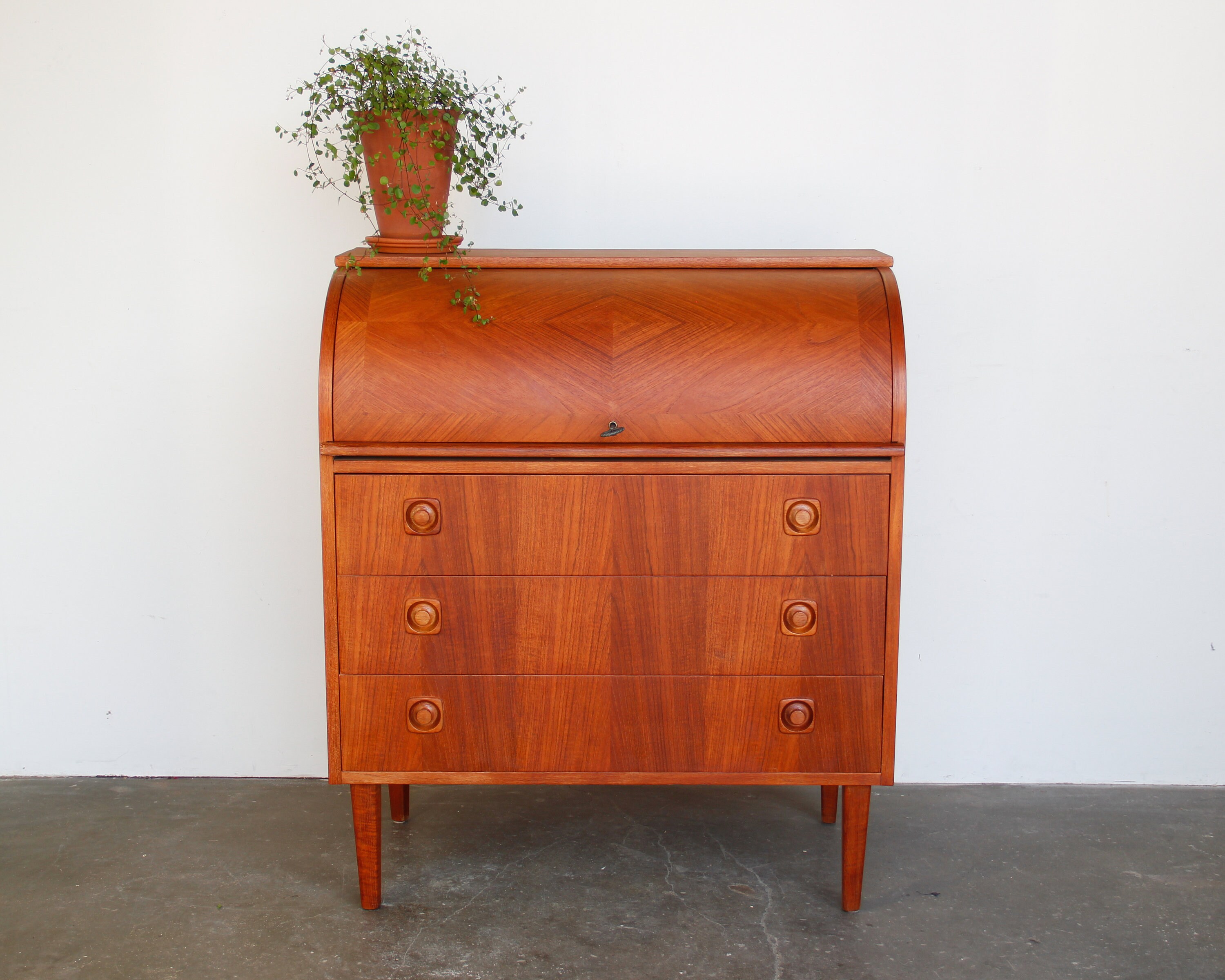 Sold Out Teak Roll Top Desk Entryway Cabinet Mid Century Etsy