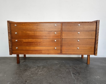 1960s Mid-Century Walnut Lowboy 8-Drawer Dresser Designed by Martin Borenstein for Brown Saltman