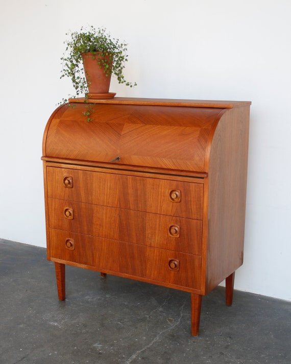 Sold Out Teak Roll Top Desk Entryway Cabinet Mid Century Danish Modern