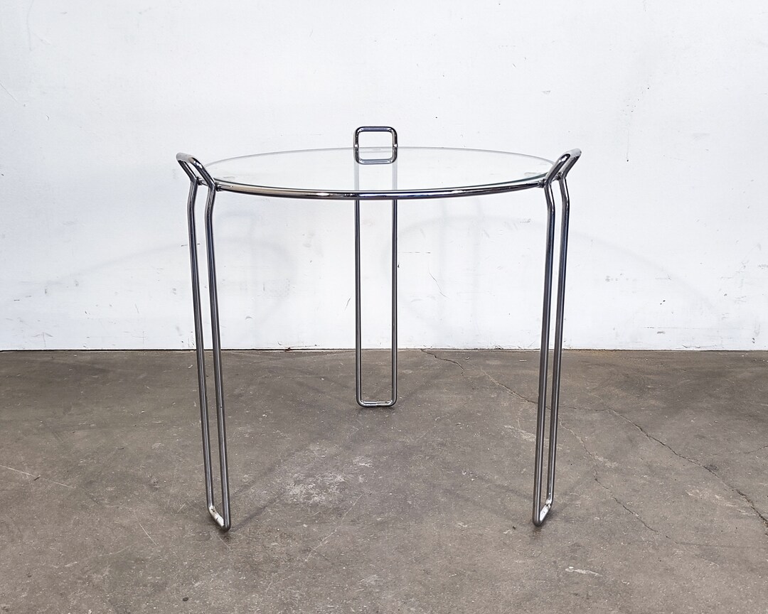 Circular Wire Frame Chrome Side Table With Glass Top by - Etsy