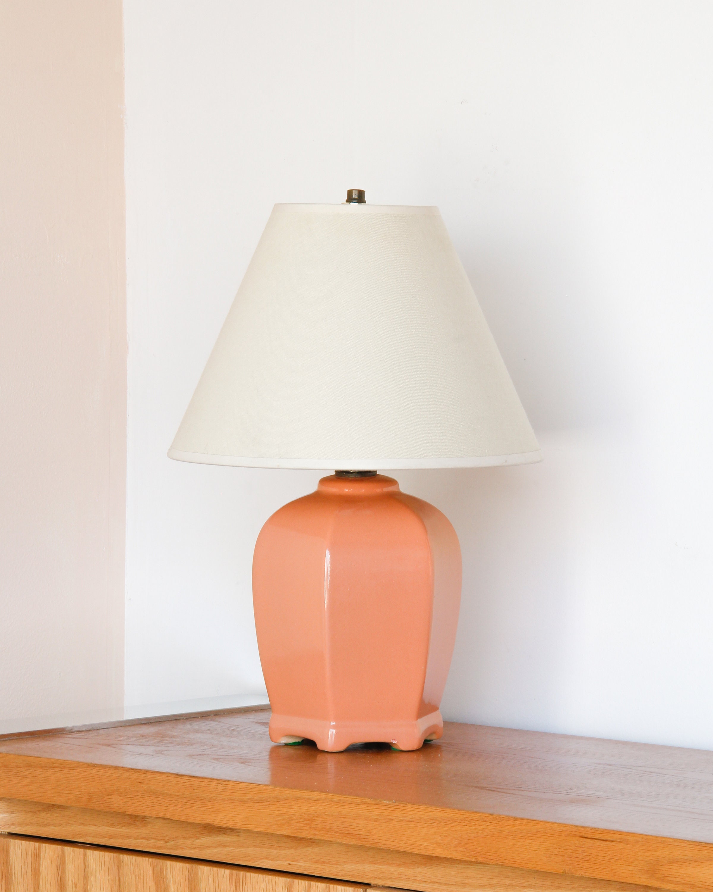 Sold Out Vintage Coral Pink Hexagon Table Lamp Etsy