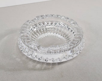 Vintage Round Faceted Crystal Glass Ashtray Catchall Dish 60s