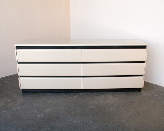 Vintage 1980s Ivory Lacquered Lowboy Dresser By Roger Rougier Etsy
