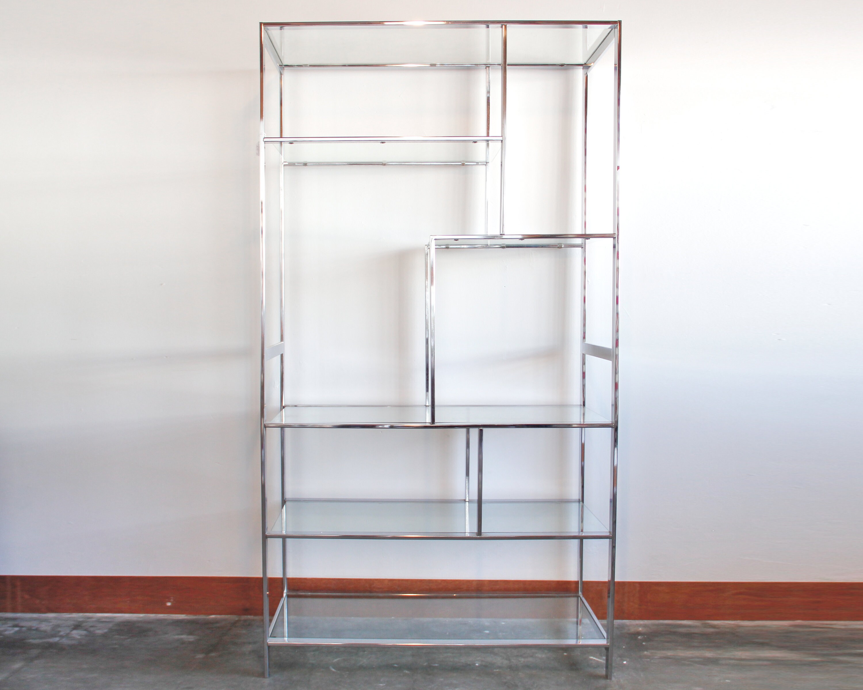 Chrome Glass Etagere Book Shelf Shelving Unit Mid Etsy