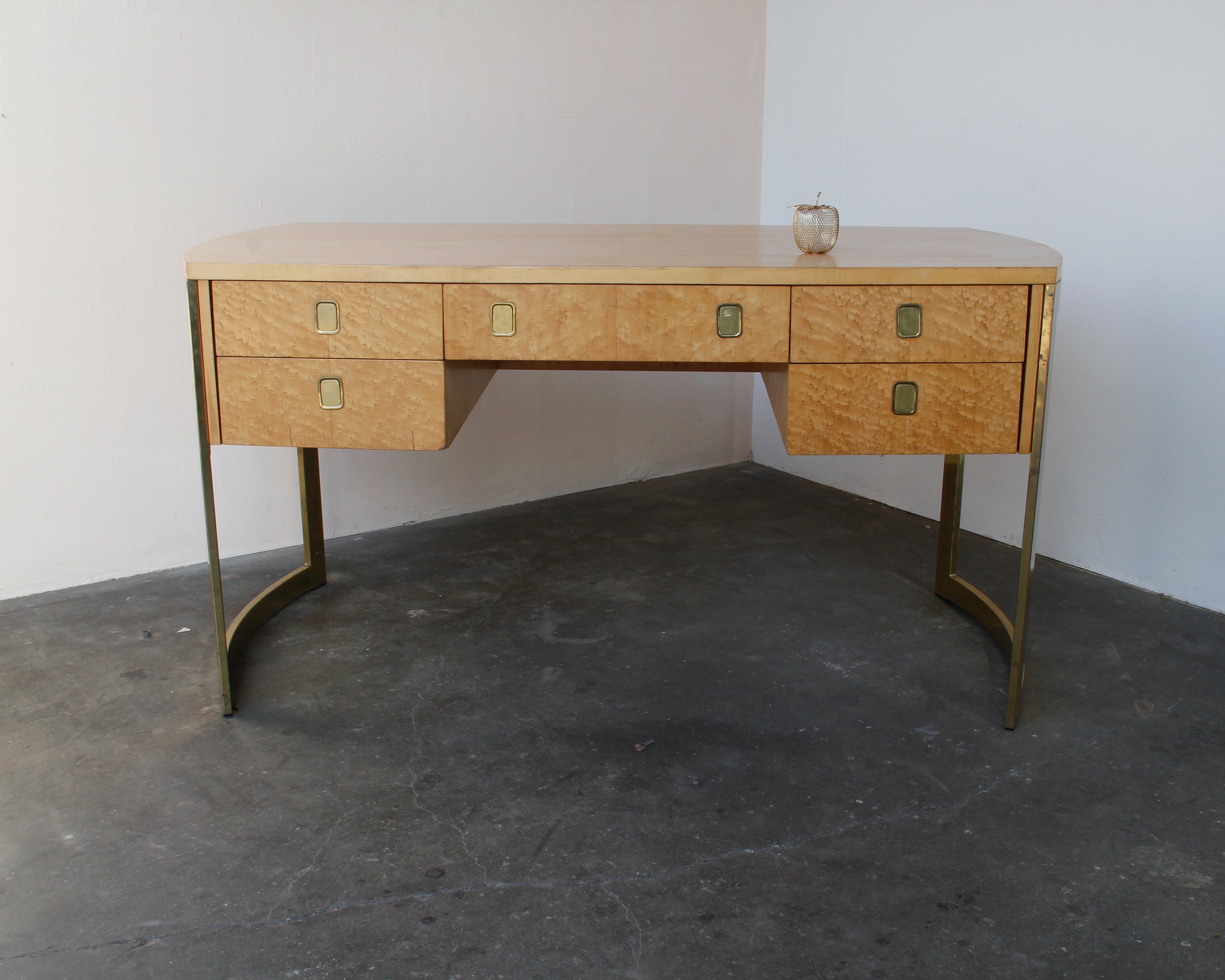 Maple Birdseye Burl Brass Desk By Sligh Hollywood Regency Etsy