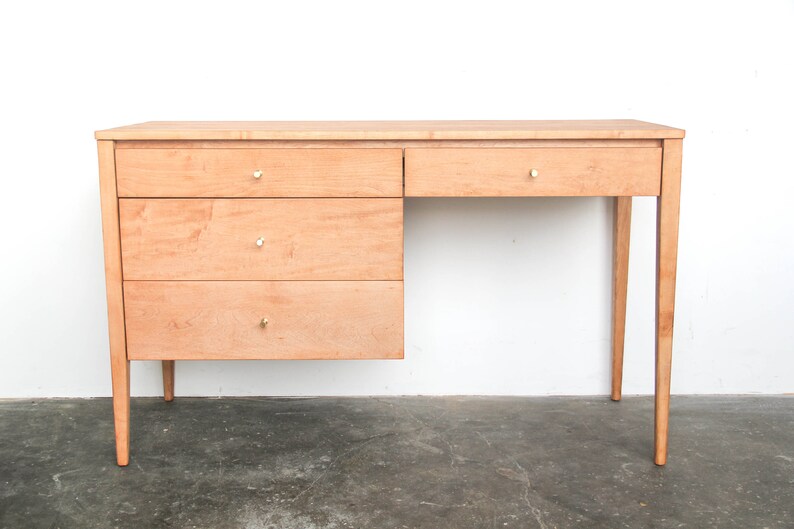 Vintage Maple Writing Desk By Paul Mccobb With Brass Knobs Etsy