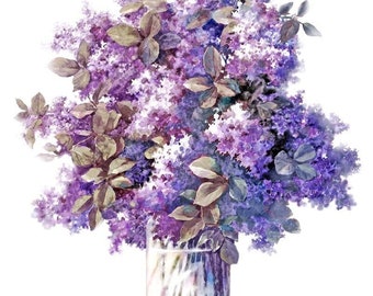 Lilac Flowers Art Print of Original Water Color Painting - Lilacs Floral Arrangement