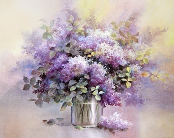 Impression dArt fleurs lilas deau originale couleur peinture - Etsy France