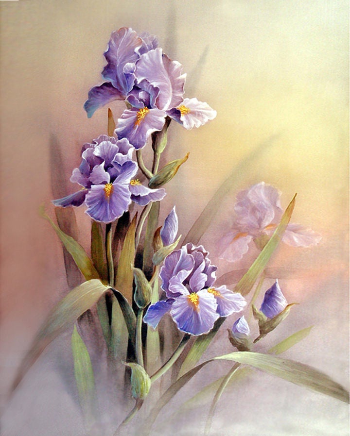 Purple Iris Flowers Art Print Of Original Water Color Etsy